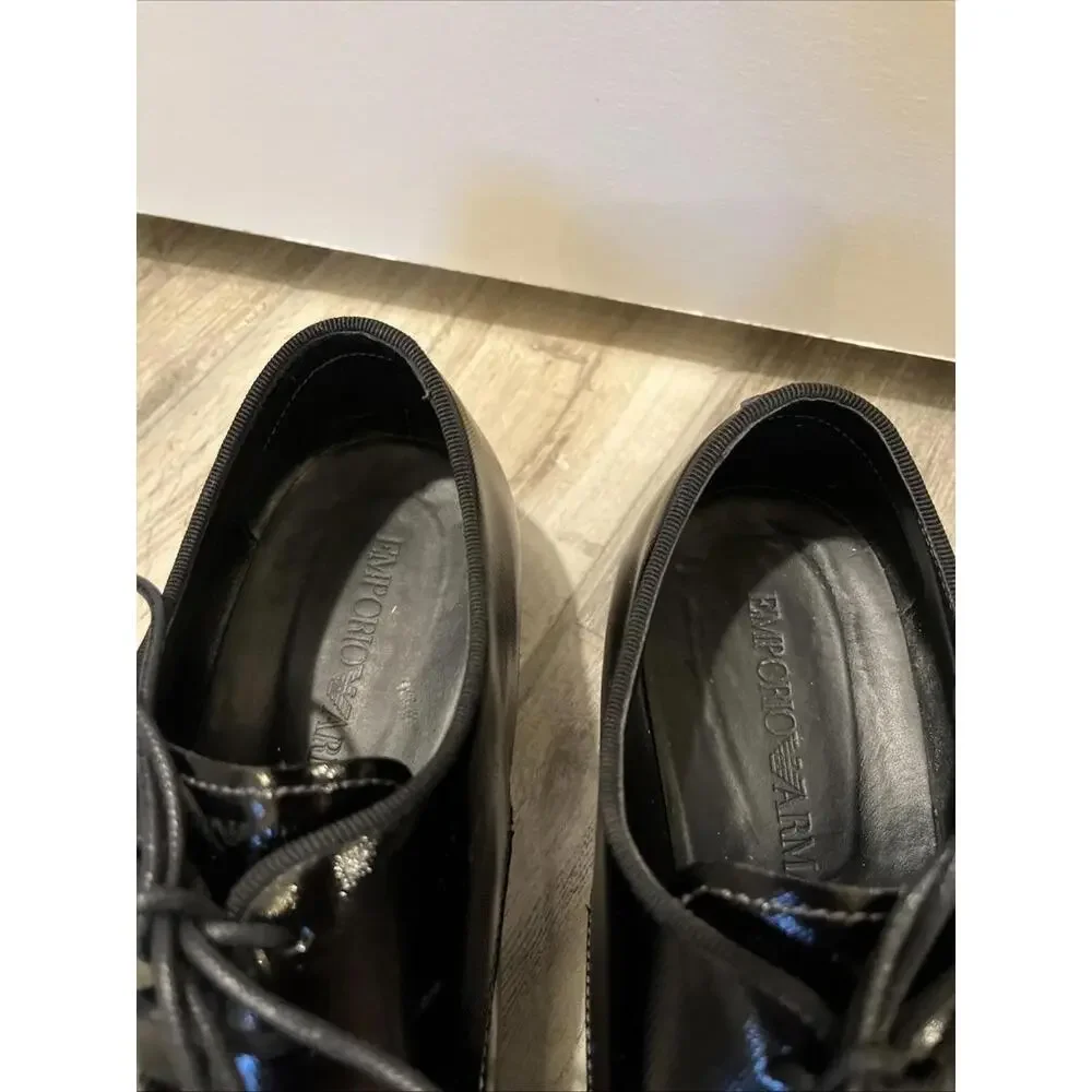 EMPORIO ARMANI BLACK PATENT TUXEDO OXFORD DRESS SHOES SIZE 8.5M